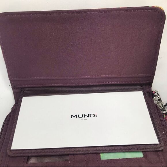 Mundi Burgundy Leaf Pattern Zip Safe Keeper Theft Protect Flap Wristlet Wallet - Picture 13 of 16